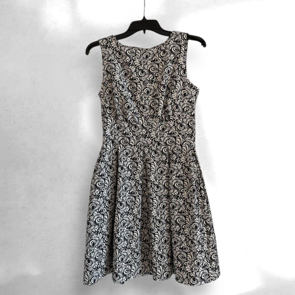 Black & White Baroque Print Fit Flare Dress Open Back London Size 6